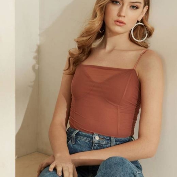 GUESS Marciano Pati Mauve Pink Mesh Bodysuit Top - Size XS, 0 - Picture 2 of 3